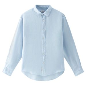 Woolrich Linen Overhemd Licht Blauw
